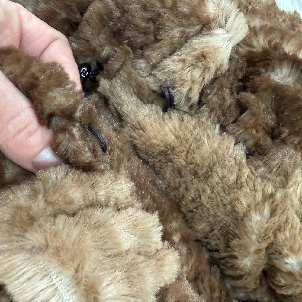 Damselle New York Faux Fur Ruffle Coat XS Brown Teddy Jacket Hooded Glam Winter - Picture 4 of 6